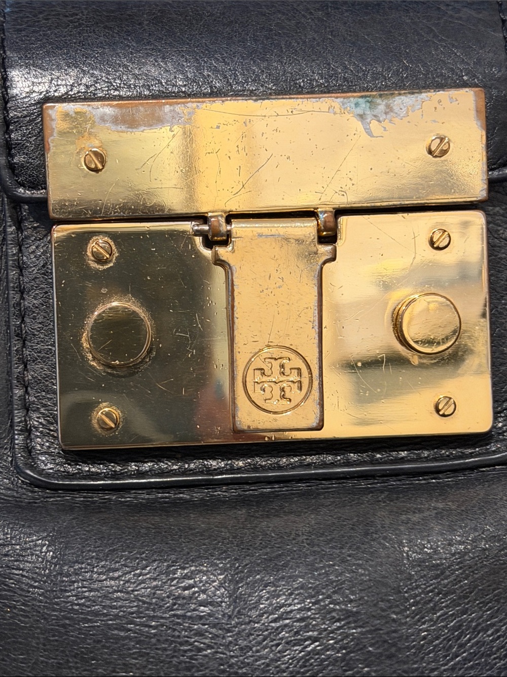 Tory Burch Black Leather Shoulder Bag with Gold Hardware Lock - Picture 2 of 6